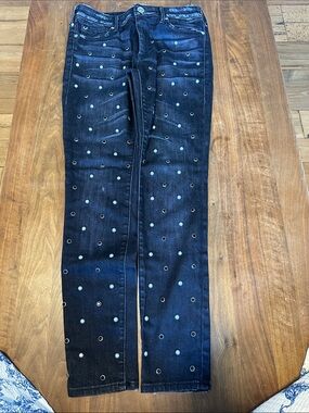 True Religion Navy Skinny Jeans with Polka Eyelet Detail